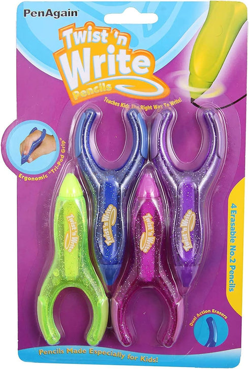 PenAgain Twist 'n Write Pencil Assorted Colors 4 Count (00071) Bundle with 10 Count Refills by Homyl