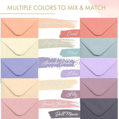 MATICAN 100-Count Mini Envelopes, Paper Business Card Envelopes in 10 Pastel Colors, 4 x 2.7 Inches