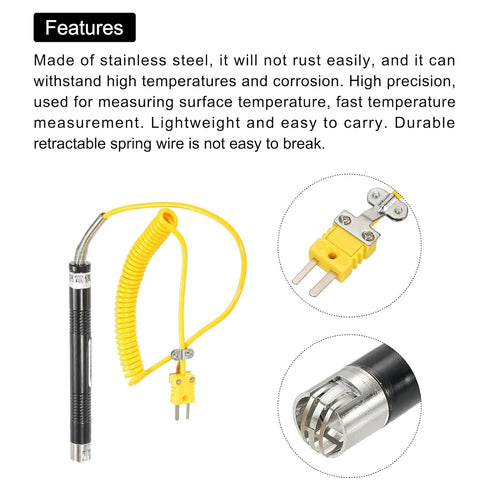 MECCANIXITY K Type Surface Thermocouple Temperature Probe Sensor Stainless Steel -58 to 932°F