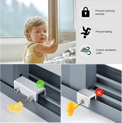 8 Sets Window Locks, Sliding Security Window Lock with Key for Vertical & Horizontal Sliding Windows & Sliding Doors