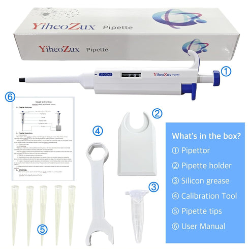 Adjustable Volume Pipette 20-200ul, Single Channel Manual Variable Lab Micro Pipette for High Accuracy