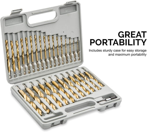 TOOLUXE 10055L Hex Shank Drill Bit Set, 30 Pc, Titanium Coated Metal Bits