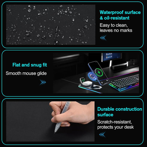 ELUTENG 4in1 31.5"x11.81" Mouse Pad with Phone Holder Wireless Charging Desk Mat RGB Ultra-Smooth Gaming Mousepad