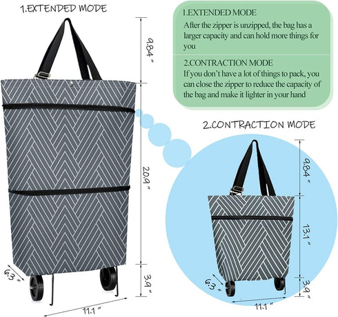 KEEPFINE Grocery Cart with Wheels, Reusable Portable Collapsible Trolley Bags Hand Pulling Utility Collapsible Grocery