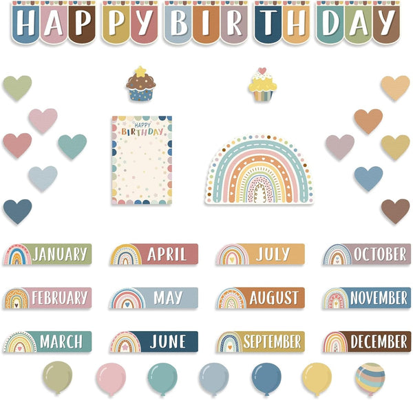 78 Items Boho Decor - Rainbow Birthday Board for Classroom Decorations Announcement
