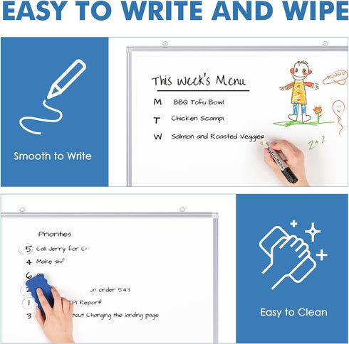 Double Sided White Board Dry Erase, 20 x 30 Inch Magnetic Dry Erase Board for Wall, Aluminum Frame Wall-Mounted or