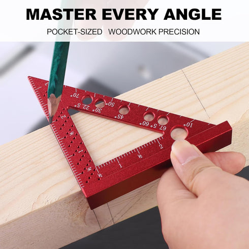 Small Carpenter Square, 90 Degree Woodworking Measuring Tool with Fixed Miter Angle Pin (Red)