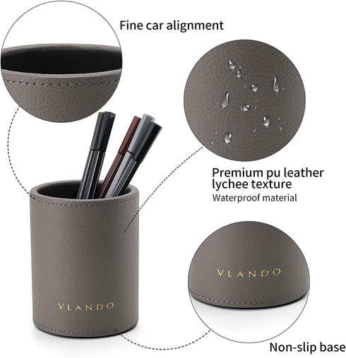Vlando Office Desk Organizer, Leather Caddy with Drawer for Storing Desktop Supplies and Accessories, Grey Set