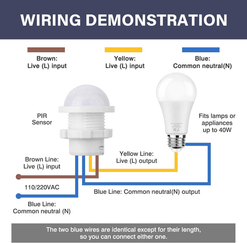 Qtcial 9-Pack 30S Bulb 85-265V, 40W Motion Sensor Light Switch, PIR Infrared Sensor, Time Delay, Smart Detection