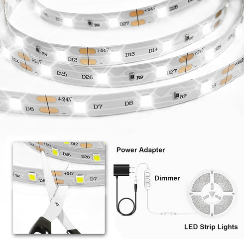16.4ft Dimmable 6500k 300 phopollo White LED Strip Lights, Daylight White Led Light Strip, LEDs Flexible Led Lights