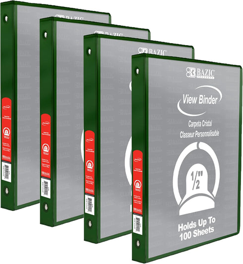 BAZIC 3 Ring Binder - 1/2" Economy View Binders Organizer, Green, Round Ring, Hold 100 Sheets Paper, for School Office