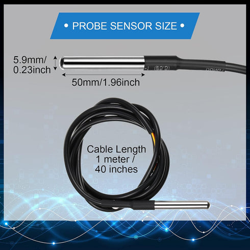 Weewooday 4 Sets DS18B20 Temperature Sensor Module Kit, Waterproof Digital Stainless Steel Probe, -55 to +125 Degrees