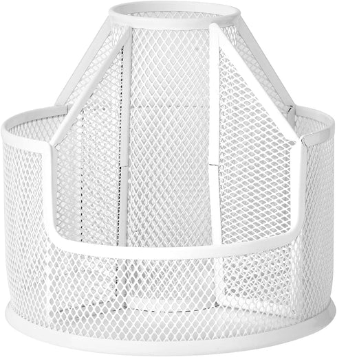 Rotating Metal Desk Organizer - Mesh Pen Holder for Office, School & Home, Cute Art Supplies (White)