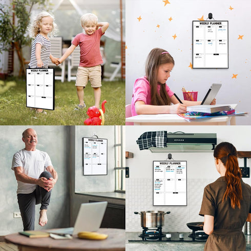 Weekly Planner Dry Erase Calendar, 16"x12" Aluminum Frame Whiteboard for Office To Do List & Meal Planner
