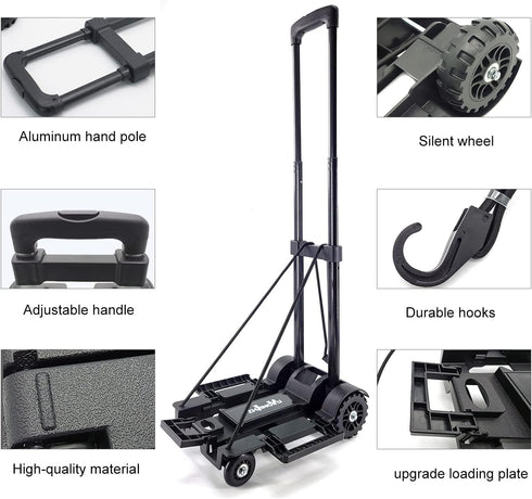 4 2 cart,Backpack Folding Hand Truck Small Dolly,Foldable Utility cart with Wheels & Elastic Ropes,Foldable Trolley,Car