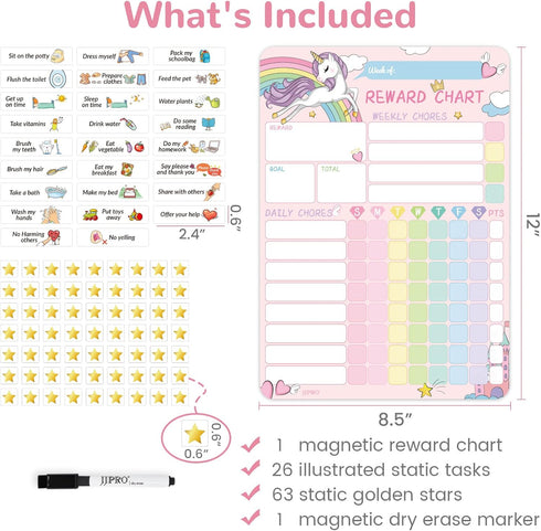 Unicorn Kids Magnetic Chore Chart, Reward Chart for Kids Behavior, Good Responsibility Chart Board for One Child