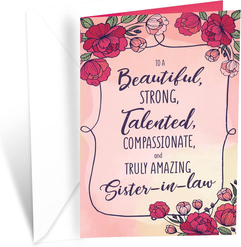 Prime Greetings Birthday Card for Sister In Law, Eco-Friendly, Thick Card Stock with Premium Envelope, 5in x 7.75in