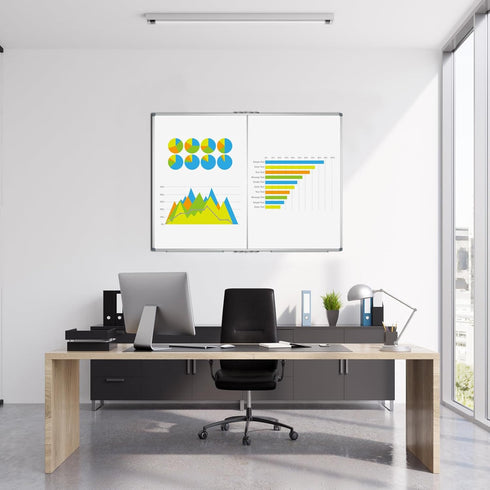JILoffice Magnetic Foldable White Board, 48" x 36", Dry Erase Whiteboard, Silver Aluminum Frame, Wall Mounted