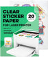 Clear Sticker Paper - Glossy Vinyl for Laser Printer, 20 Sheets, 8.5 x 11" Letter Size - Perfect for Vibrant Crafting
