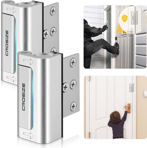Home Security Door Locks 2 Pack, Metal Door Reinforcement Lock, 3" Withstands