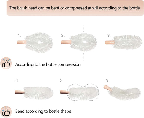 6 Pack 28" Long Bottle Brush Heads, Nylon Bristles, Bendable Replaceable Brush Heads