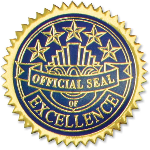 PaperDirect Deluxe Embossed Excellence Gold and Blue Foil Certificate Seals, 2 Inch, 100 Count, Self Adhesive