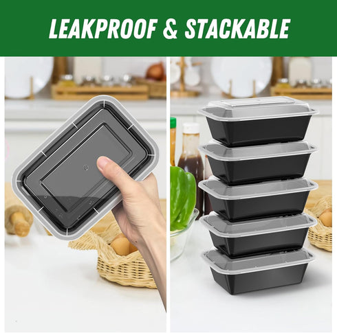 50 Pack (100-Piece) 24 oz Reusable Meal Prep Containers with Lids, Sturdy Leakproof & Food Safe, Microwave, Freezer,