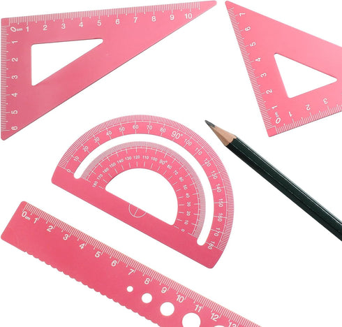 Moicstiy 4 Set, Pcs Triangular Ruler Aluminum Alloy Geometry Tools, Metal Drafting Ruler for Students, Draftsmen