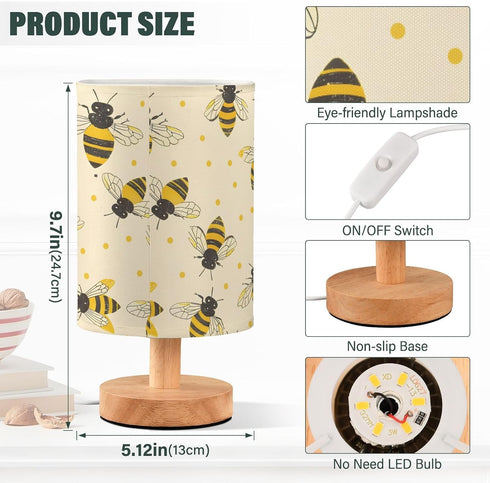 ALAZA Bedside Table Lamp for Bedroom Retro Bee Nightstand LED Light Lamps with USB Port Linen Fabric Shade Table Desk