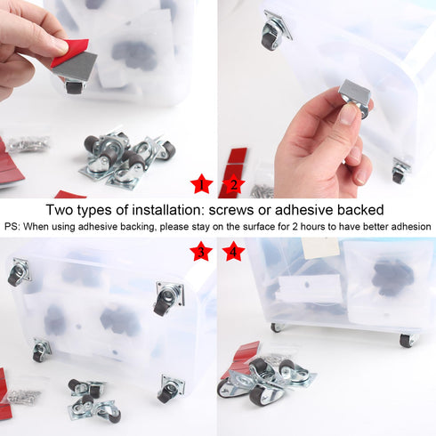 Mini Caster Wheels 0.5 Inch Low Profile Rubber Tiny Swivel Casters, Steel Top Plate Self Adhesive Caster Wheels for Small Appliances, Furniture, Toy Cart Storage Boxes & Bins 8 Pack