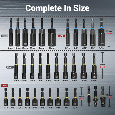 RDTRDT 80-Piece Set, Set, 1/4'' Magnetic Impact Nut Driver SAE/Metric Nut Driver Socket Adapters, Wing Nut Driver, Bit