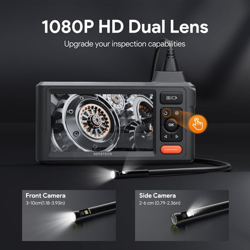 DEPSTECH 1080P 5" 16.5FT Dual-Lens Endoscope Camera with Light, HD Borescope with IPS Screen, Flexible Sewer Plumbing