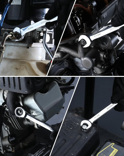 10 mm 12-Point 15-Degree Offset WORKPRO Ratcheting Combination Wrench Metric, CR-V Constructed with Mirror Polish