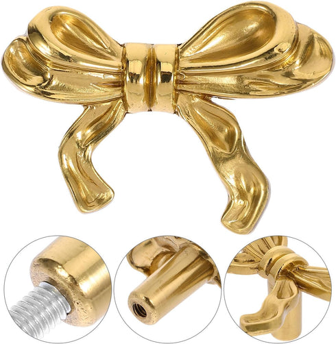(50x35x25mm) KALLORY Brass Bowknot Cabinet Pull Handle, Decorative Metal Drawer Knobs, Gold Small Cupboard Pulls