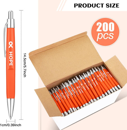Qilery 200 Pcs Breast Cancer Pens Bulk - Pink Ribbon Retractable Ballpoint Pens with HOPE Imprint for Charity Run