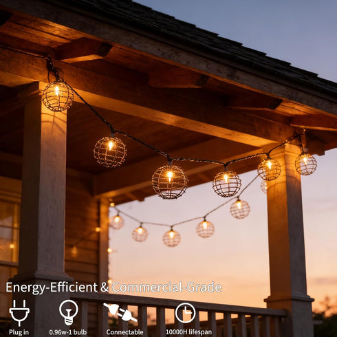 TWINKVILLA 10 Bulbs, Decorative String Lights Indoor Outdoor, Patio Lantern Style String Lights with Warm White Mini UL