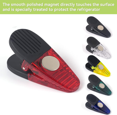 Plastic Refrigerator Magnet Clips, 3-1/4" Length, Set of 6, Multipurpose Clips (Red)