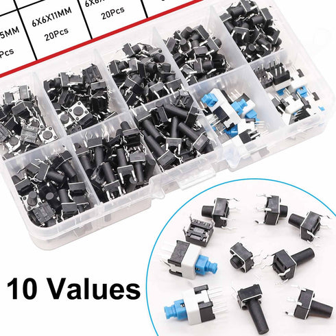 TWTADE 202PCS Micro Momentary Tactile Push Button Switch Assortment Kit 10 Values 4 Pins