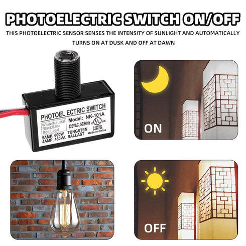 BTFO 6pcs 105V-130V AC Photocell Light Sensor with Auto On/Off, Dusk to Dawn Photoelectric Switch for Outdoor Lighting