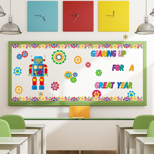 Fulmoon 52 Pcs Gear Bulletin Board Set, Classroom Robot Wall Decoration for Science Themed Back to School Party