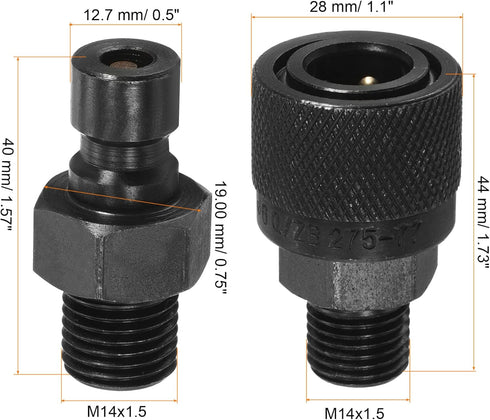 PATIKIL Hydraulic Quick Connect Coupler, 1 Set Carbon Steel M14x1.5mm Male Thread Pipe Fitting Plug Adapter for Construction Agriculture with Washer, Black