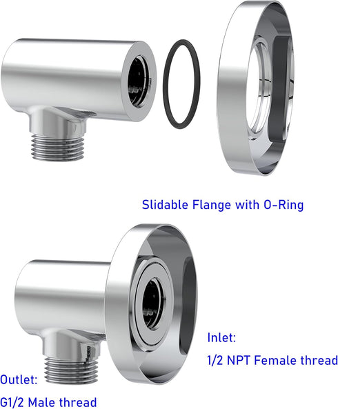 Aquaiaw Wall Supply Elbow with O-Ring Flange, Tapered 1/2 NPT Female Inlet, Polished Chrome