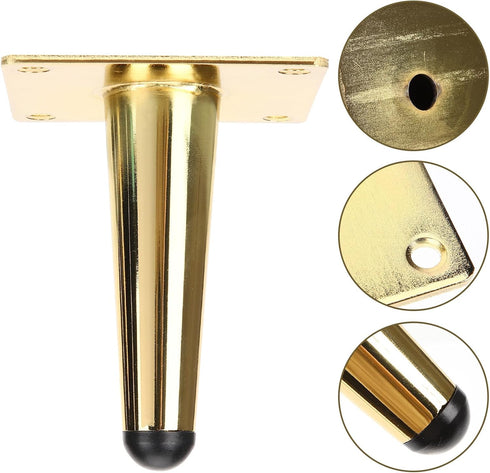 4pcs 10cm PRETYZOOM Metal Furniture Legs Decorative Replacement Sofa Cabinet Legs Gold Tapered Design for Coffee Table