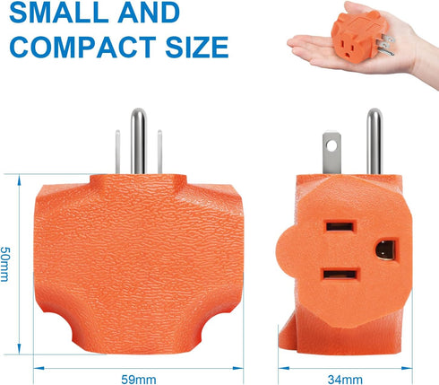 EXTRASTAR 3 Outlet Extender, Heavy Duty Grounded Wall Tab, Electrical Multi-Outlet Power Splitter, Orange