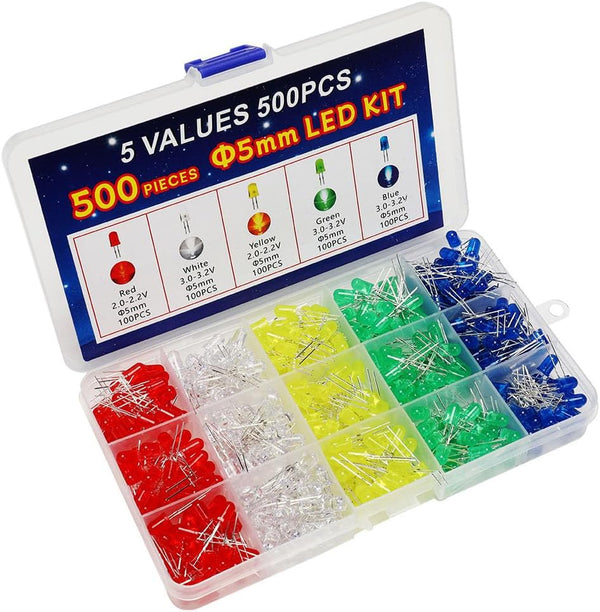 Generic 500 pcs 5 Colors5mm LED Diode Lights Assored Kit Pack Bright Lighting