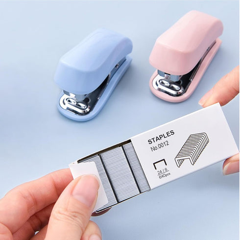 Stapler (Blue & Pink), Mini Stapler with Staples, Staple Remover, 1280pcs Staples for Office and School