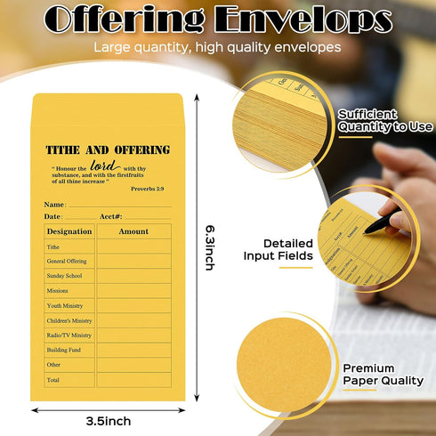 Woanger 500 Pcs Tithes and Offering Envelopes, 6.3 x 3.5 Inches, Church Donation Supplies for Saving Money
