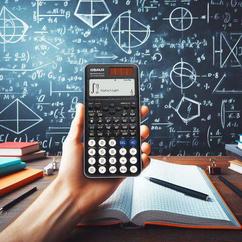 OSALO Scientific Calculator, 417 Function, 2 Line 10+2 Digits Written Display, Solar and Battery for School