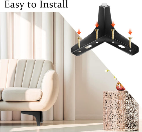 12 4 Inch Chumia Pieces Black Furniture Legs, Metal Furniture Replacement Feet Triangle, Table Legs for Cabinet Sofa