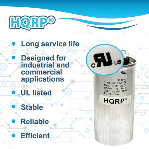 HQRP 30uF 370V Run Capacitor for AC Electric Motor Start HVAC Blower Compressor Pump 30MFD CBB65